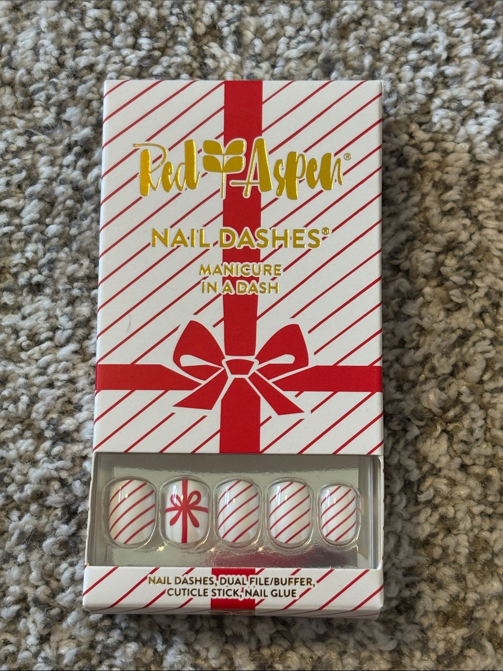 Red Aspen Nail Dashes Press-On Nails - White with Red Stripes